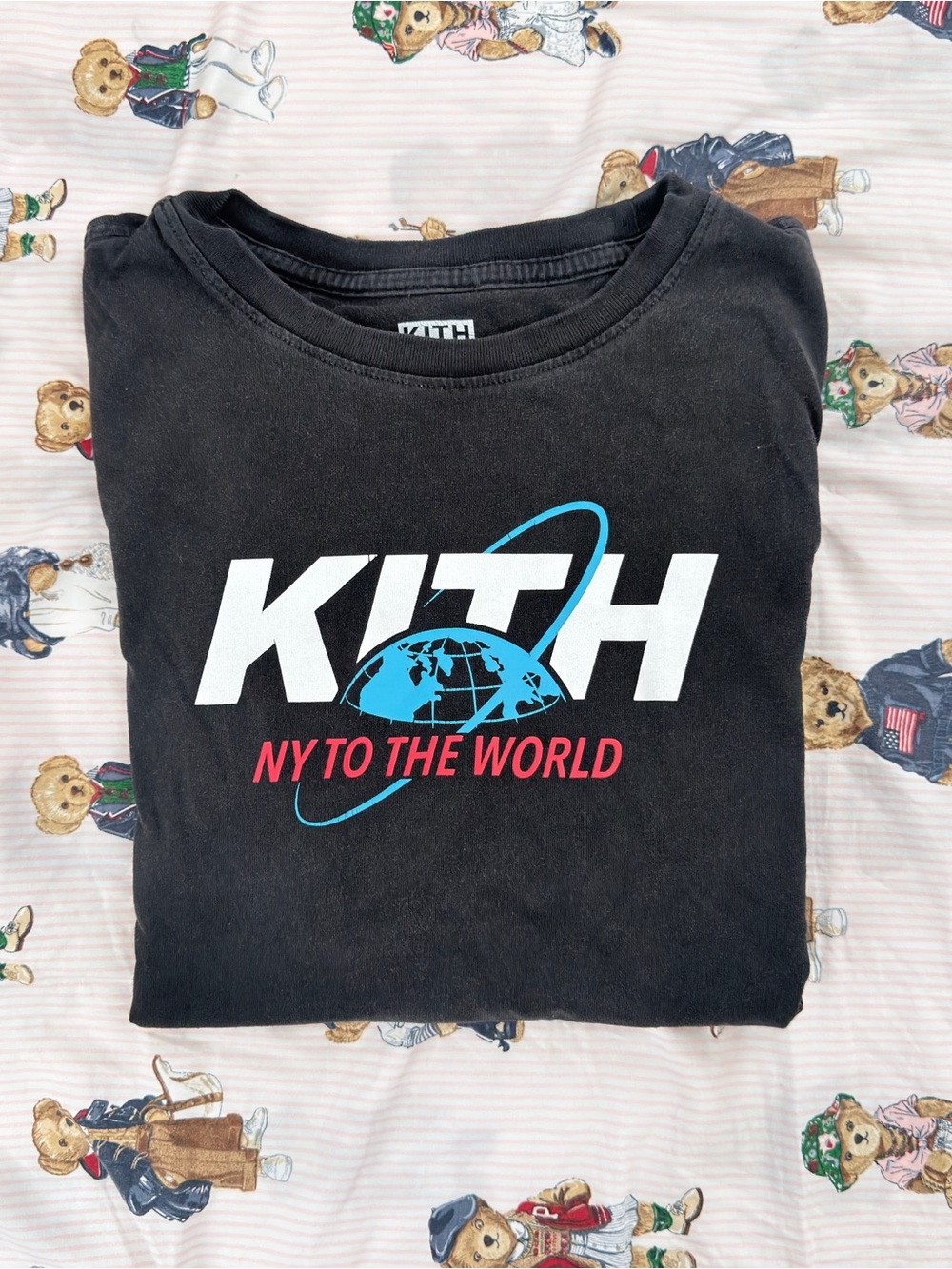 Kith Black Graphic Tee with White, Blue & Red Logo